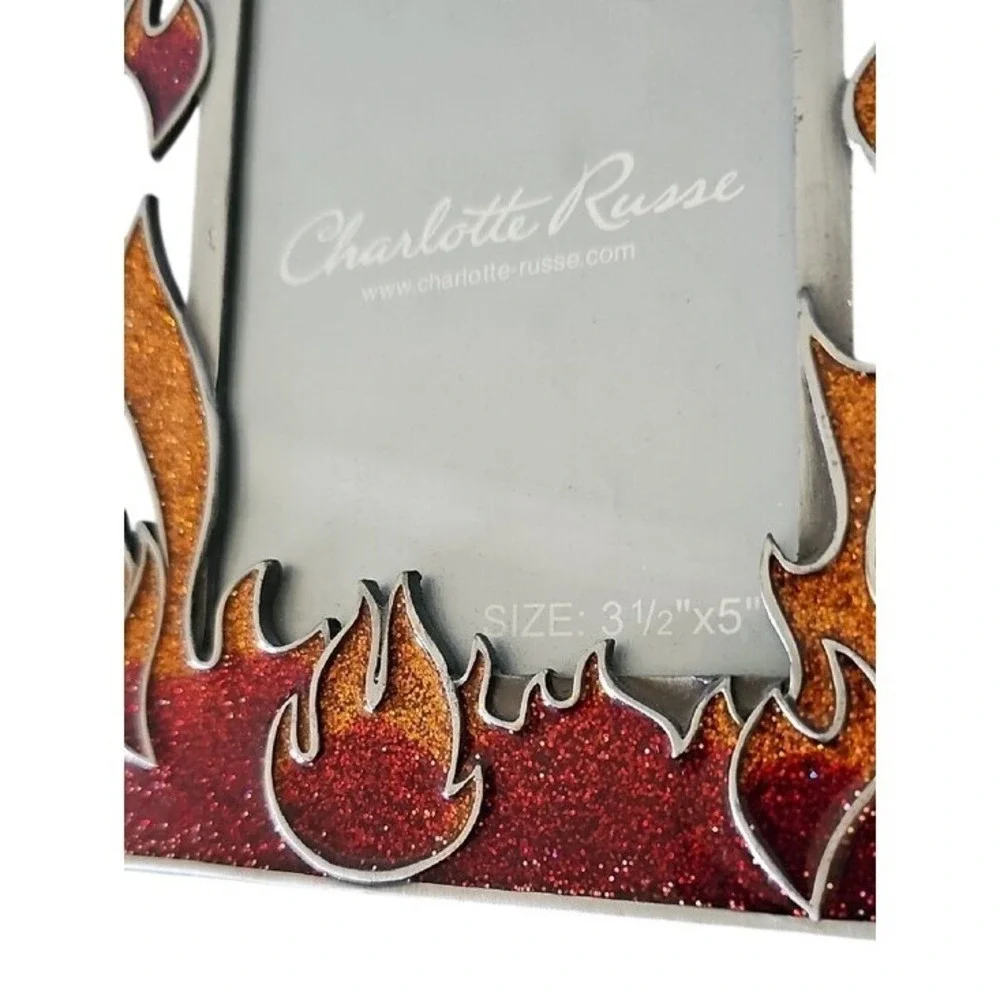 Charlotte Russe Vintage Hottie Flame Glitter Picture Frame Silver Red Y2K 3.5x5